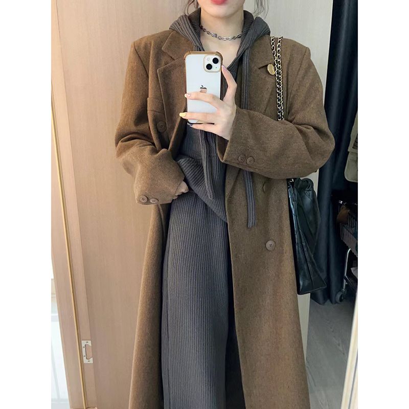 毛呢外套女秋冬新款小个子高级感西装式加厚中长款过膝呢子大衣潮