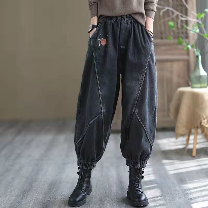 2023年春季新款高腰阔腿牛仔裤女宽松大码显瘦百搭哈伦裤灯笼裤潮