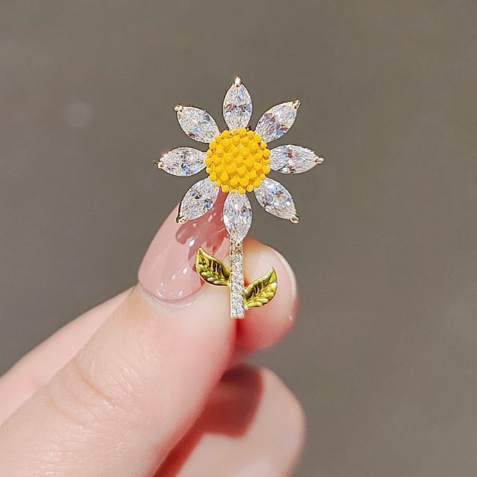 铜合金合成锆石胸针 MN039迷你纯色锆石向日葵胸针