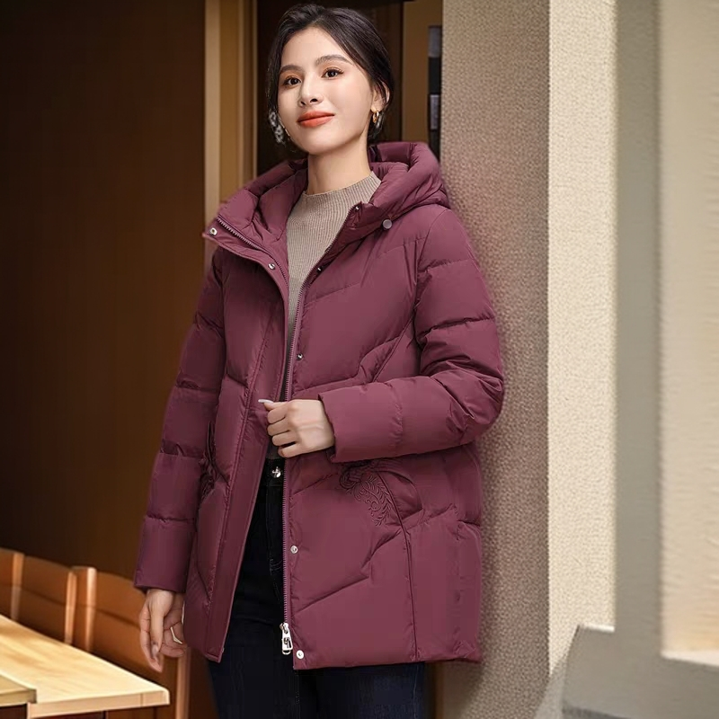 恒源祥集团彩羊妈妈装国风羽绒服加厚中长款连帽