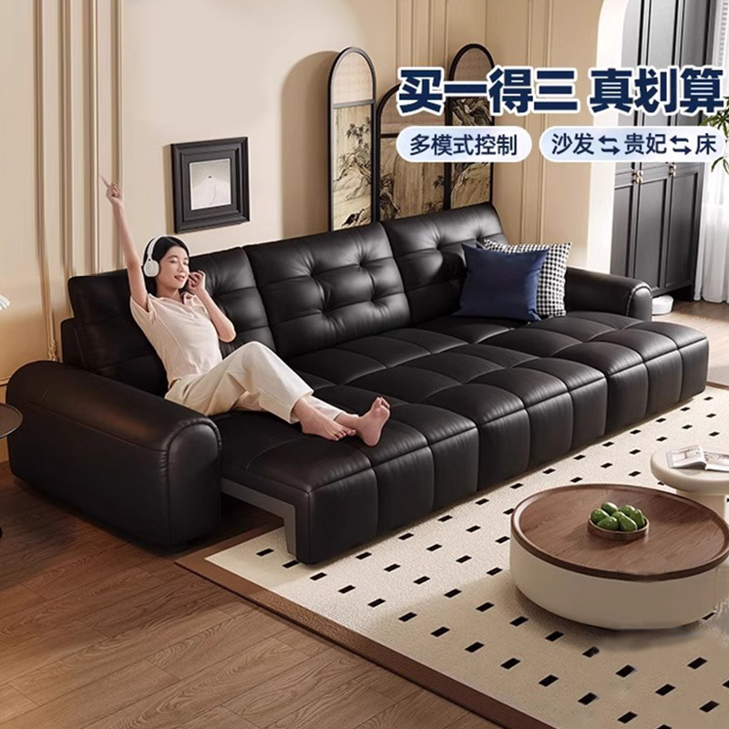 真皮电动功能沙发床复古风客厅书房棉花糖头层牛皮小户型沙发