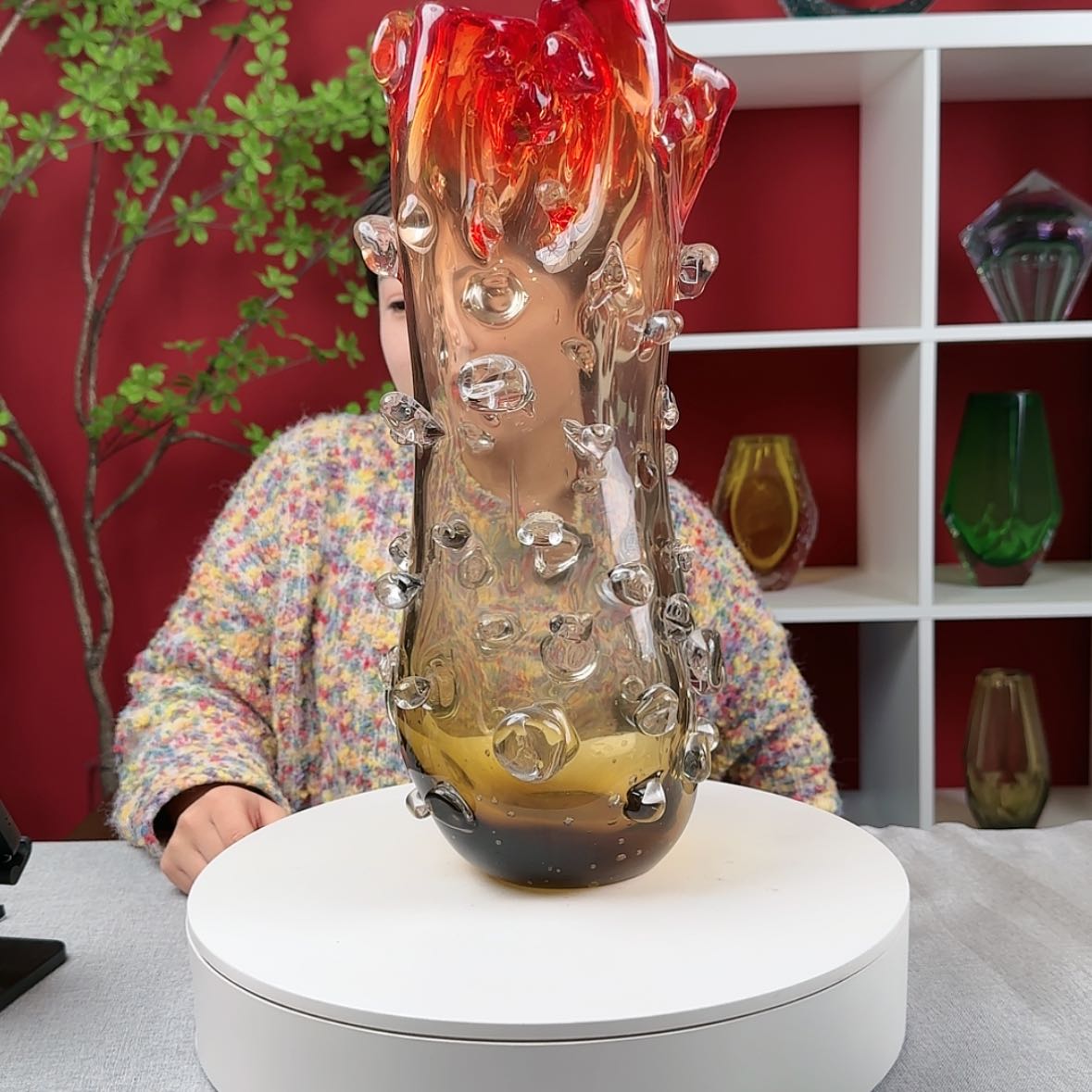 【闪购商品】玻璃茶宠大*猫琉璃花瓶