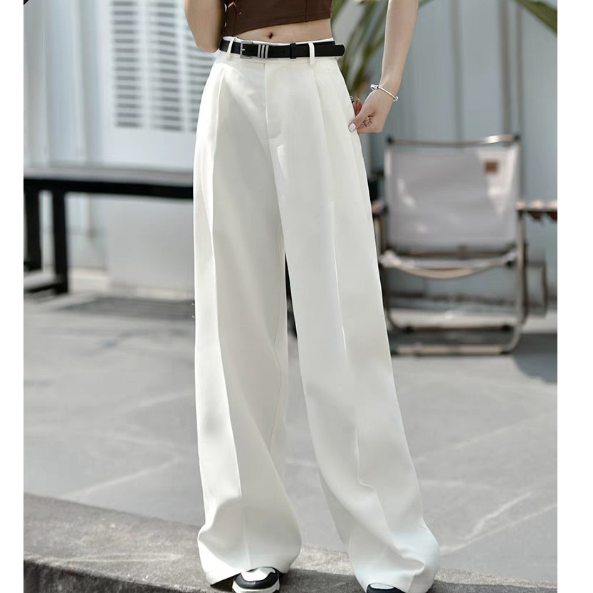 西装裤女春夏新款高级垂感宽松显瘦休闲直筒黑色拖地裤阔腿裤遮肚