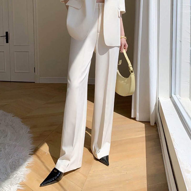 夏季高腰西装裤垂感白色微喇显瘦时尚薄款清凉西装长裤