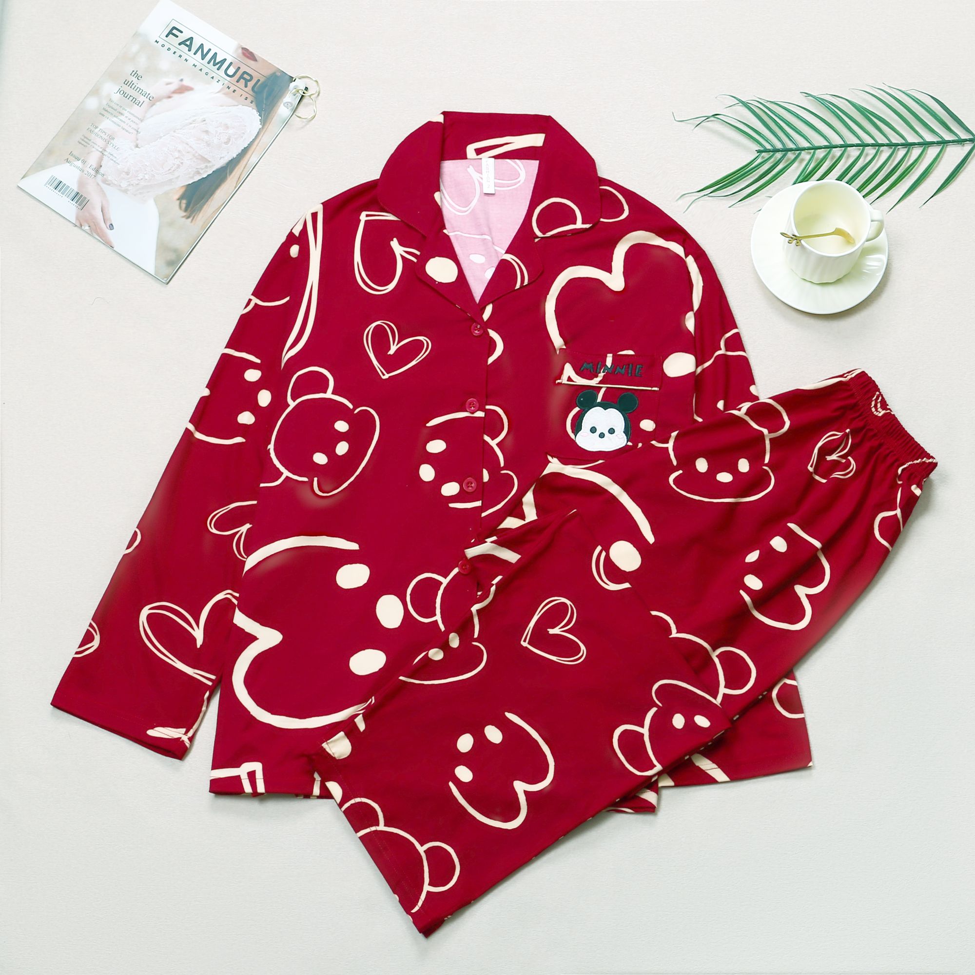 【250斤】春秋季睡衣女加肥加大码大红色喜庆本命年情侣家居服套装