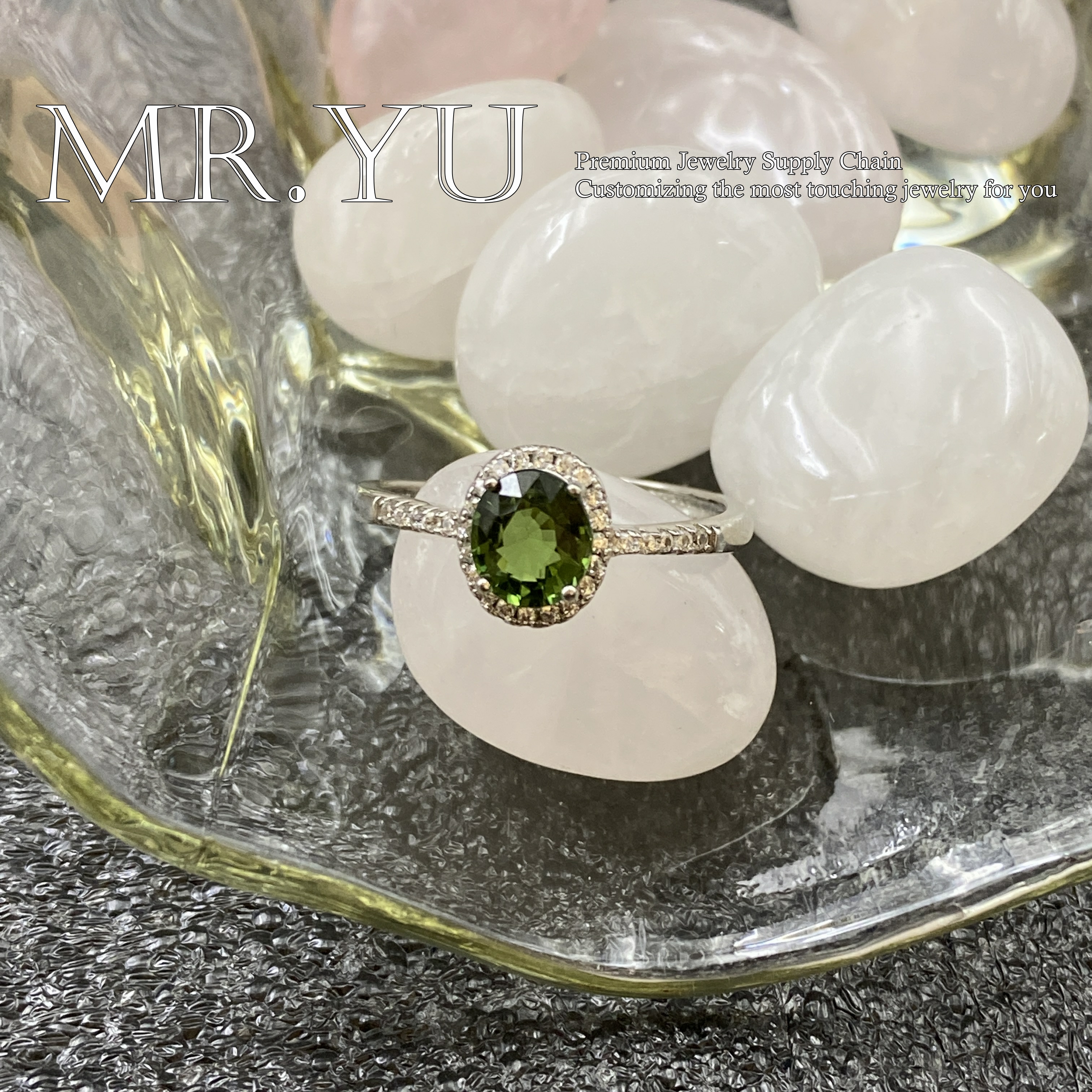 天然碧玺s925银戒指轻奢时尚小众精美满钻镶嵌精致开口戒指bx174