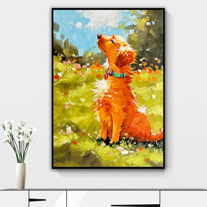 金毛犬装饰画竖版挂画可爱狗狗宠物房间装饰现代装饰画