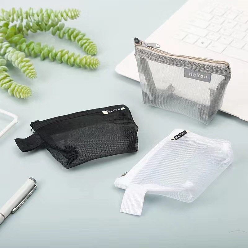 大容量钥匙包卡片包收纳迷你收纳袋简约尼龙立三角网纱零包