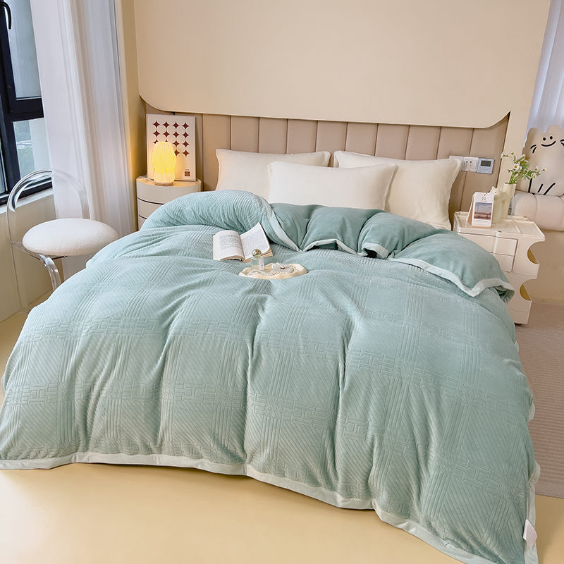 冬天蓝色小清新ins加绒床单双面加厚珊瑚绒四件套冬季牛奶绒床上
