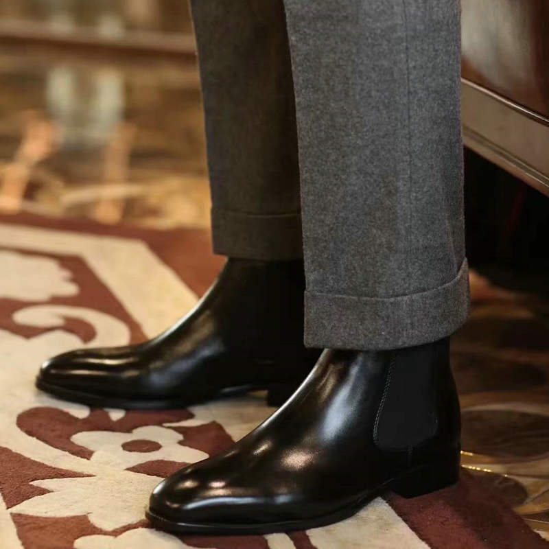 【已开价】切尔西靴男士皮鞋里外牛皮短靴黑色中帮秋冬加绒皮靴百搭