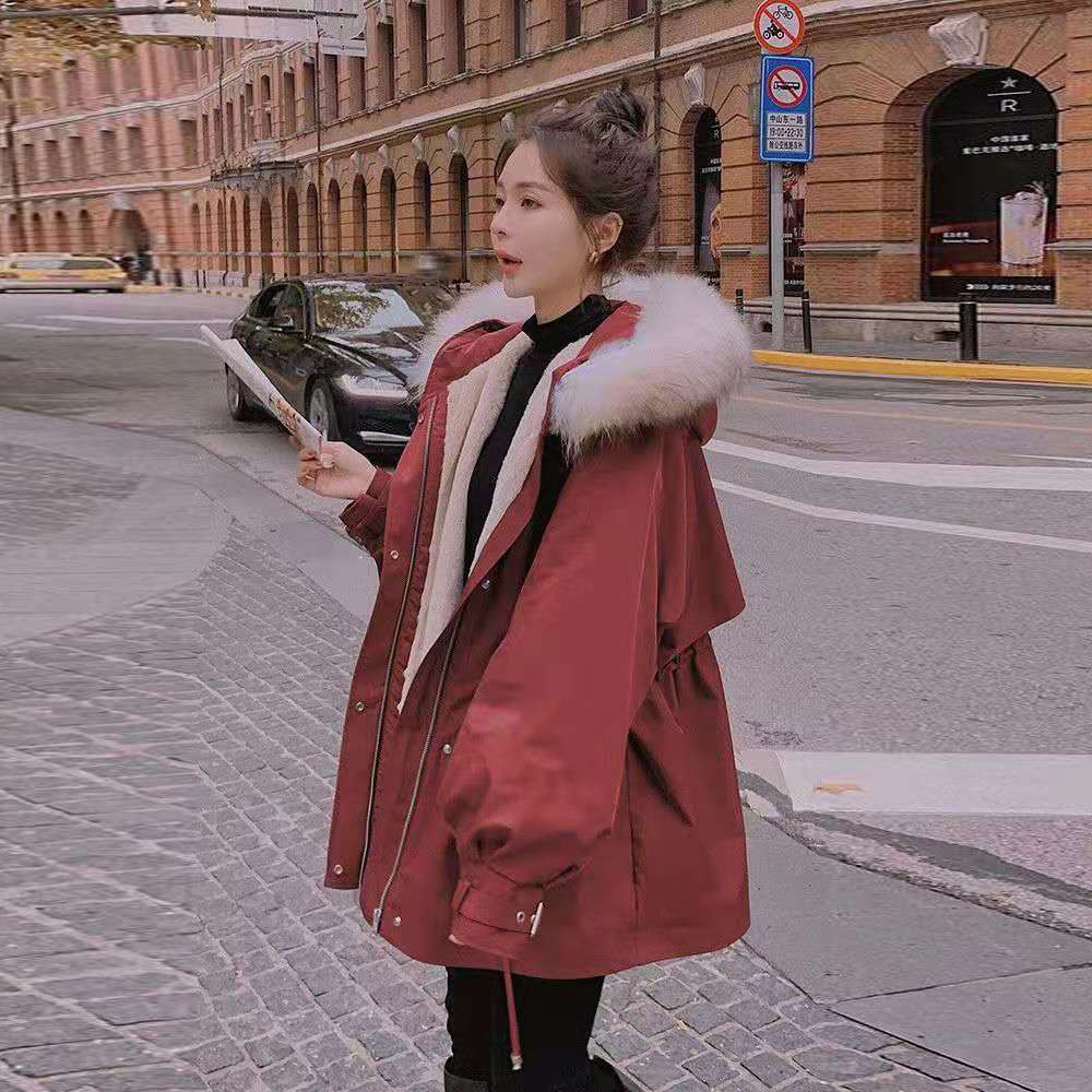 派克服女2023冬季新款加厚保暖工装棉服宽松棉衣百搭收腰连帽外套