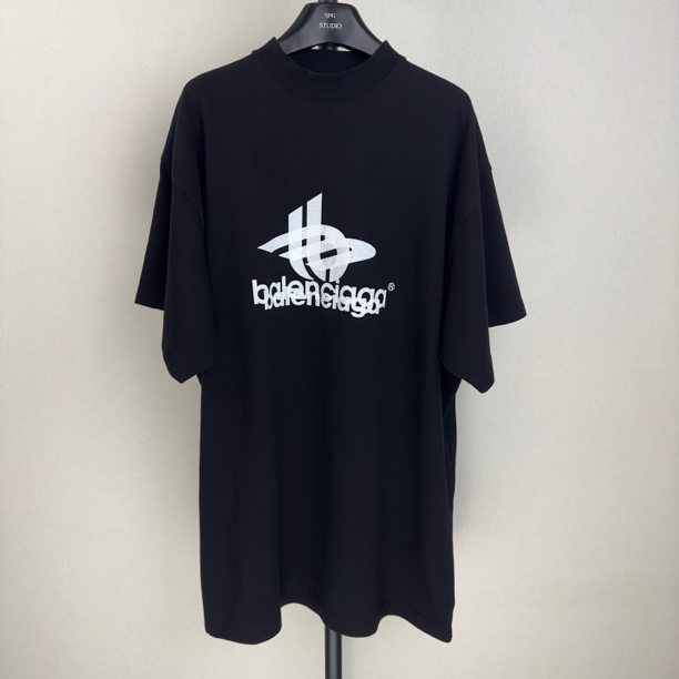 全新未使用 Balenciaga/巴黎世家 幻影logo字母印花短袖宽松黑色