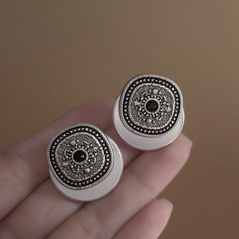 925银针复古法式金属几何耳环轻奢小众设计气质耳钉2025新款耳饰