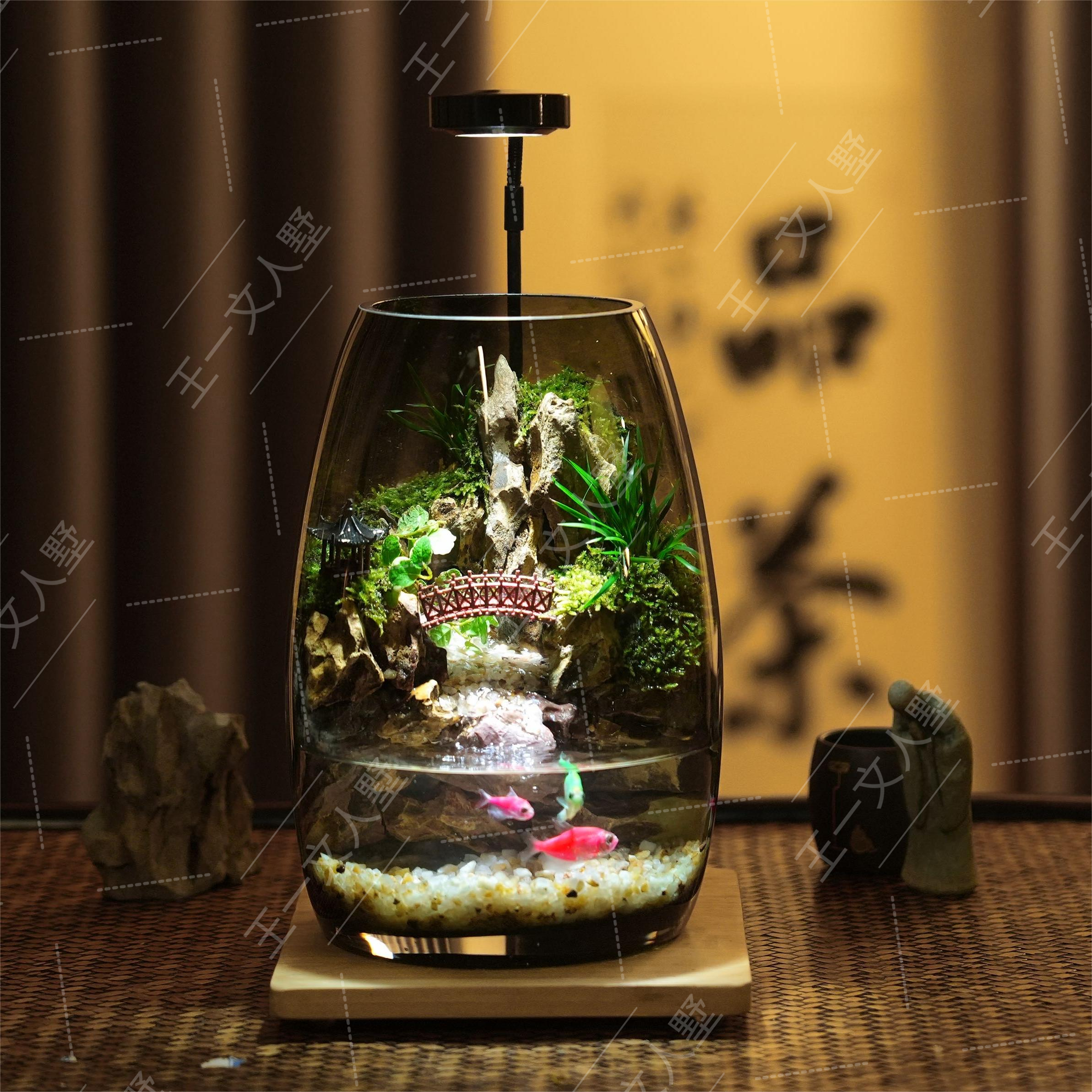 古道长亭G5级纯手工艺术苔藓微景观客厅优质绿植功能流水观赏摆件