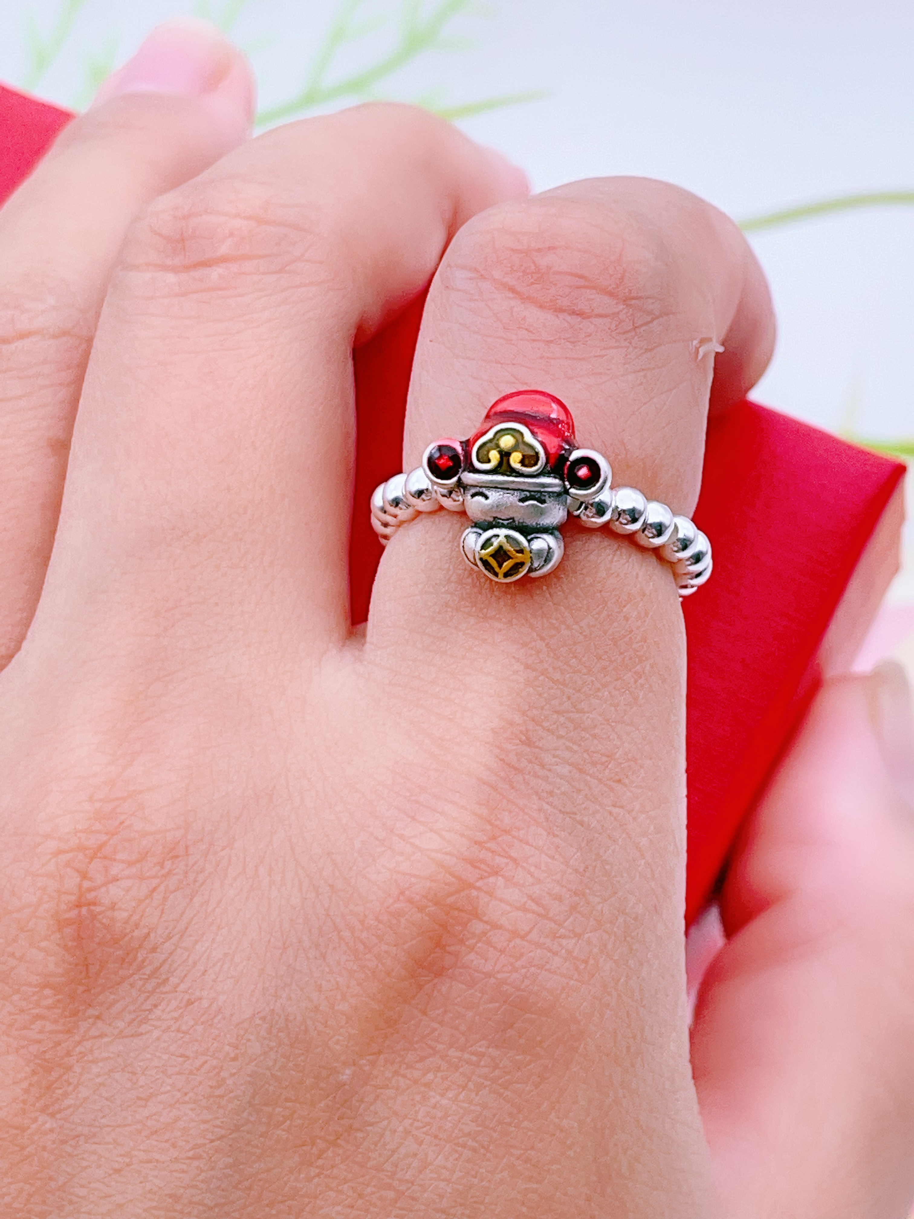 足银戒指 小财爷戒指女银珠戒指新中式国风流行复古礼物双11爆款