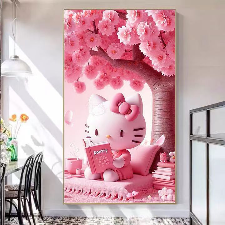 粉色Kitty十字绣大格白布四股线60*90cm，31色满绣无勾边