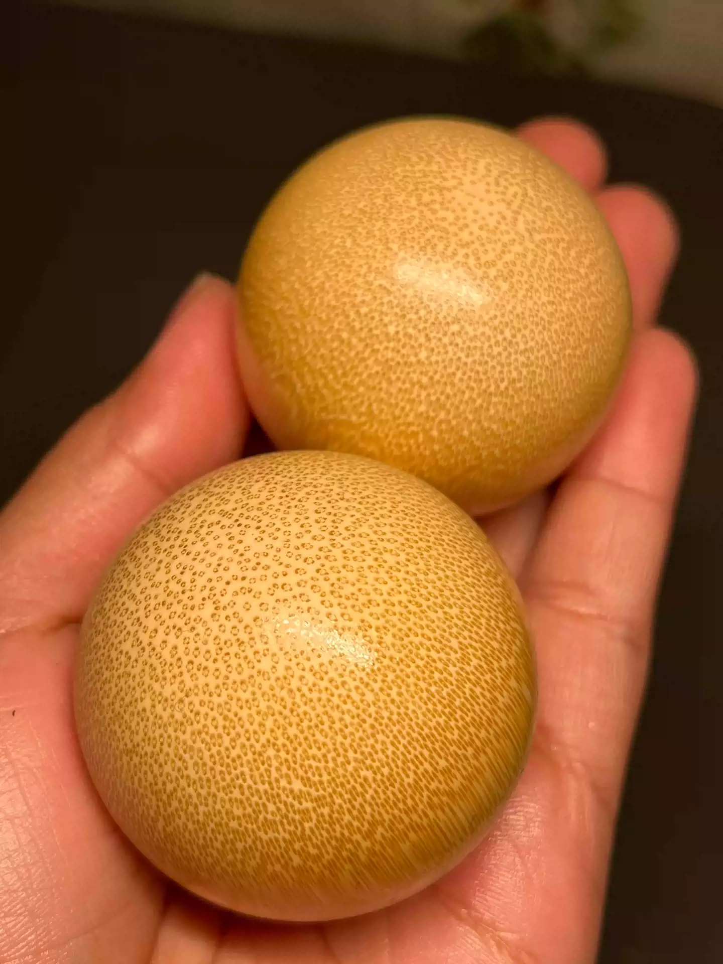 文玩龙血金丝竹手球一对，高密度老料实心竹手把件，健身球，手把件