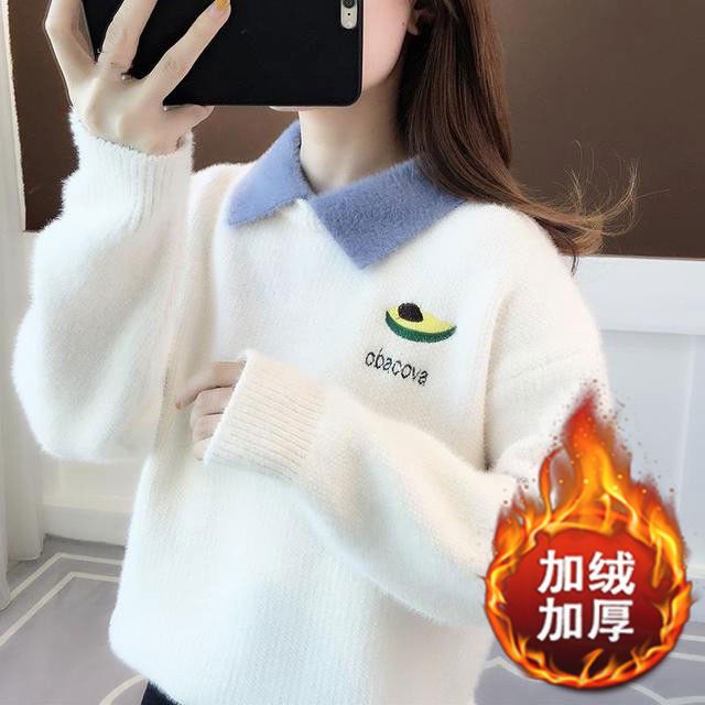 女大童加绒毛衣加厚貂绒12到15岁初中生13岁女孩冬装少女保暖上衣