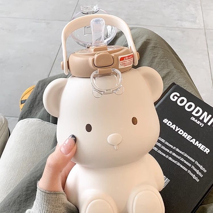 小熊熊耶450ml保温杯可爱吸管杯高颜值户外大容量大肚杯网红水杯