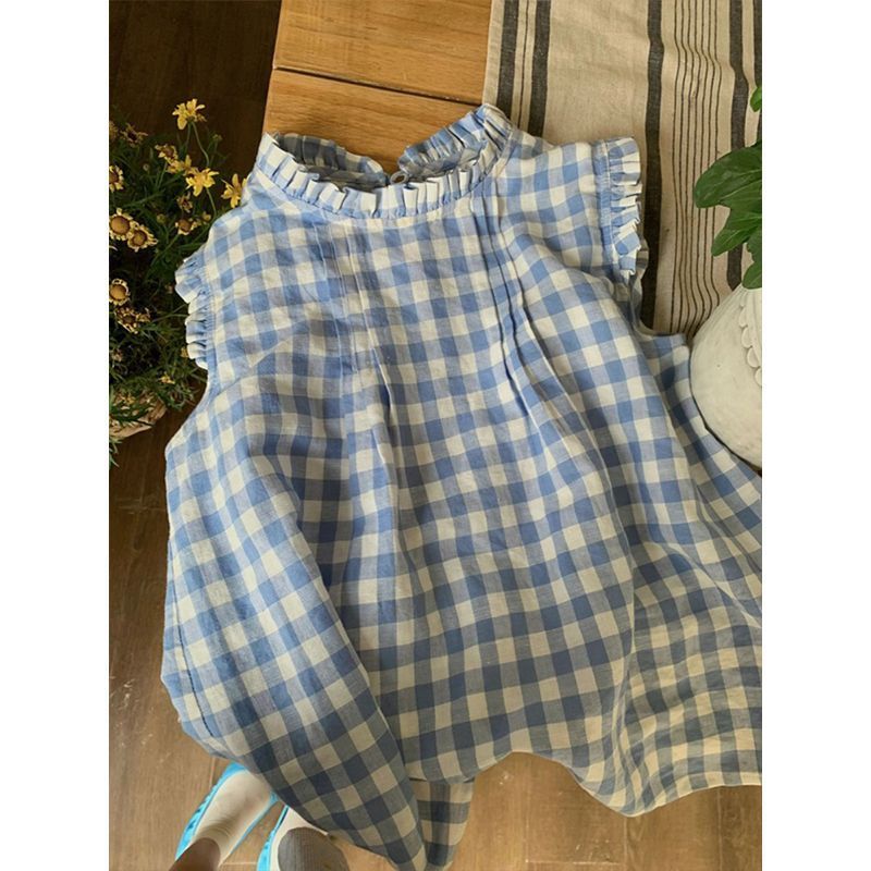 夏季洋气甜美格子衬衫女2024年新款韩系休闲宽松减龄别致漂亮衬衣