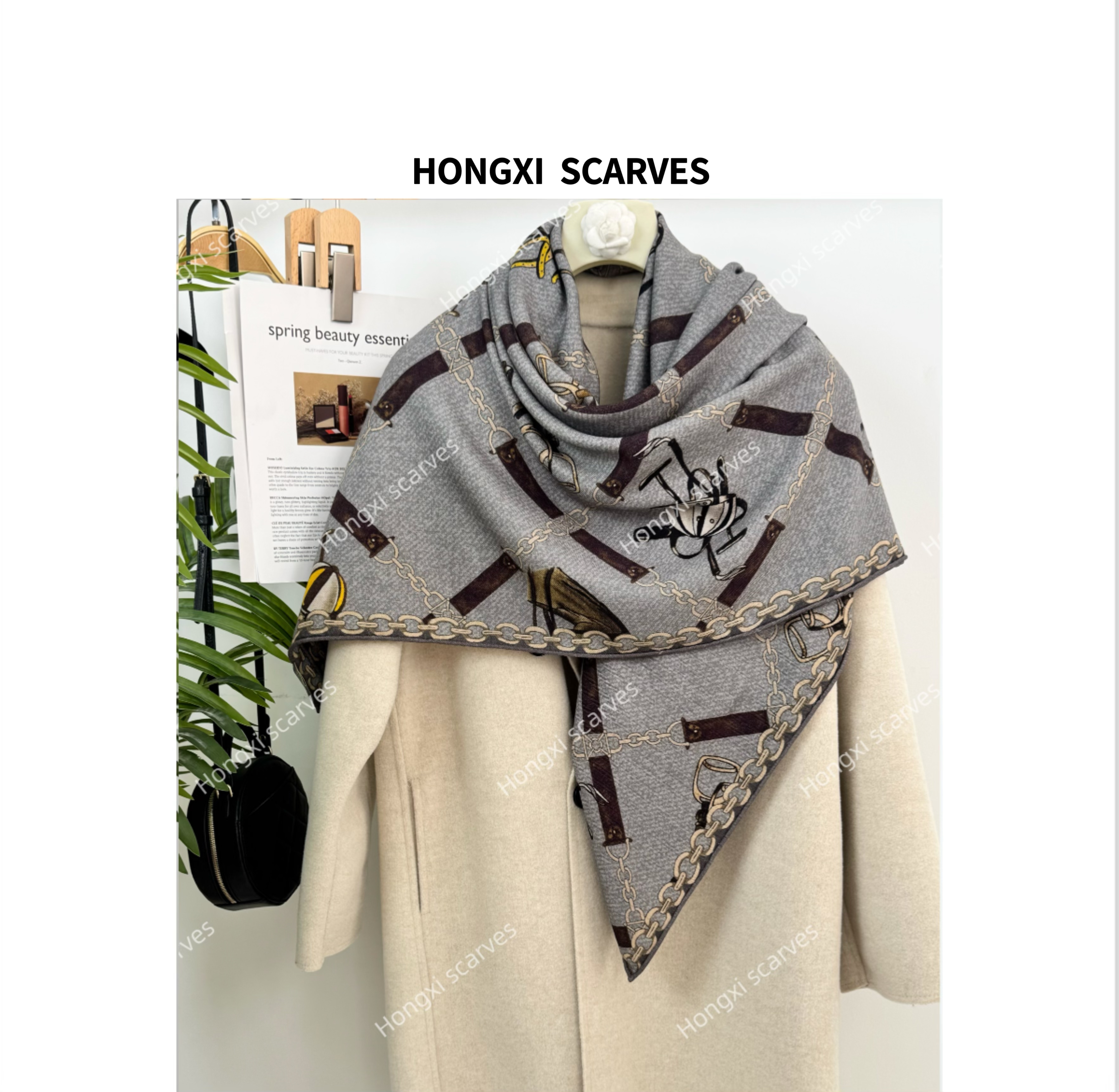 丝毛双面异色 骏马俱乐部130方巾手工卷边时尚高端披肩空调毯H023