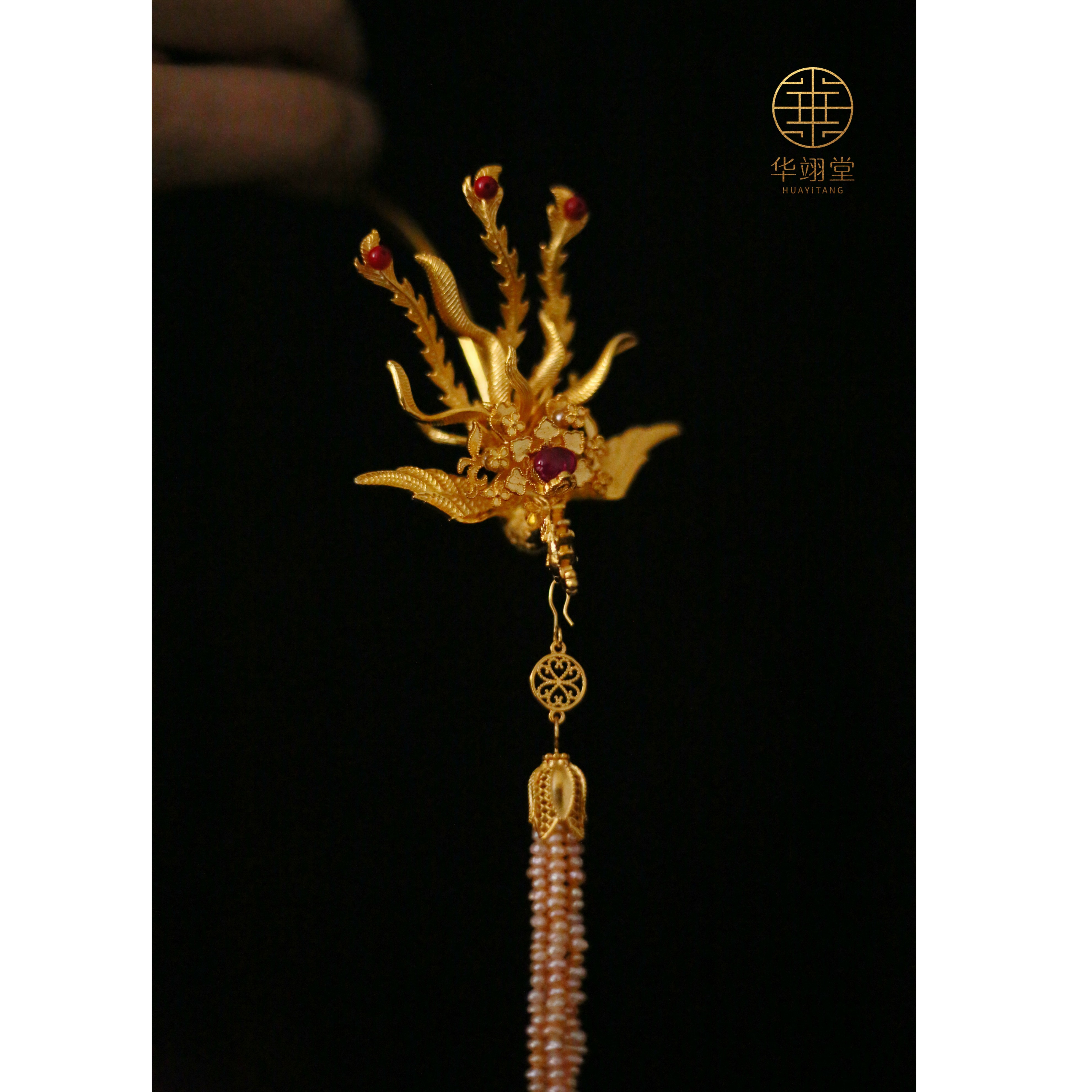 华翊堂原创镀真金双面宋制山口冠配饰手工复古仙气小凤簪古风步摇