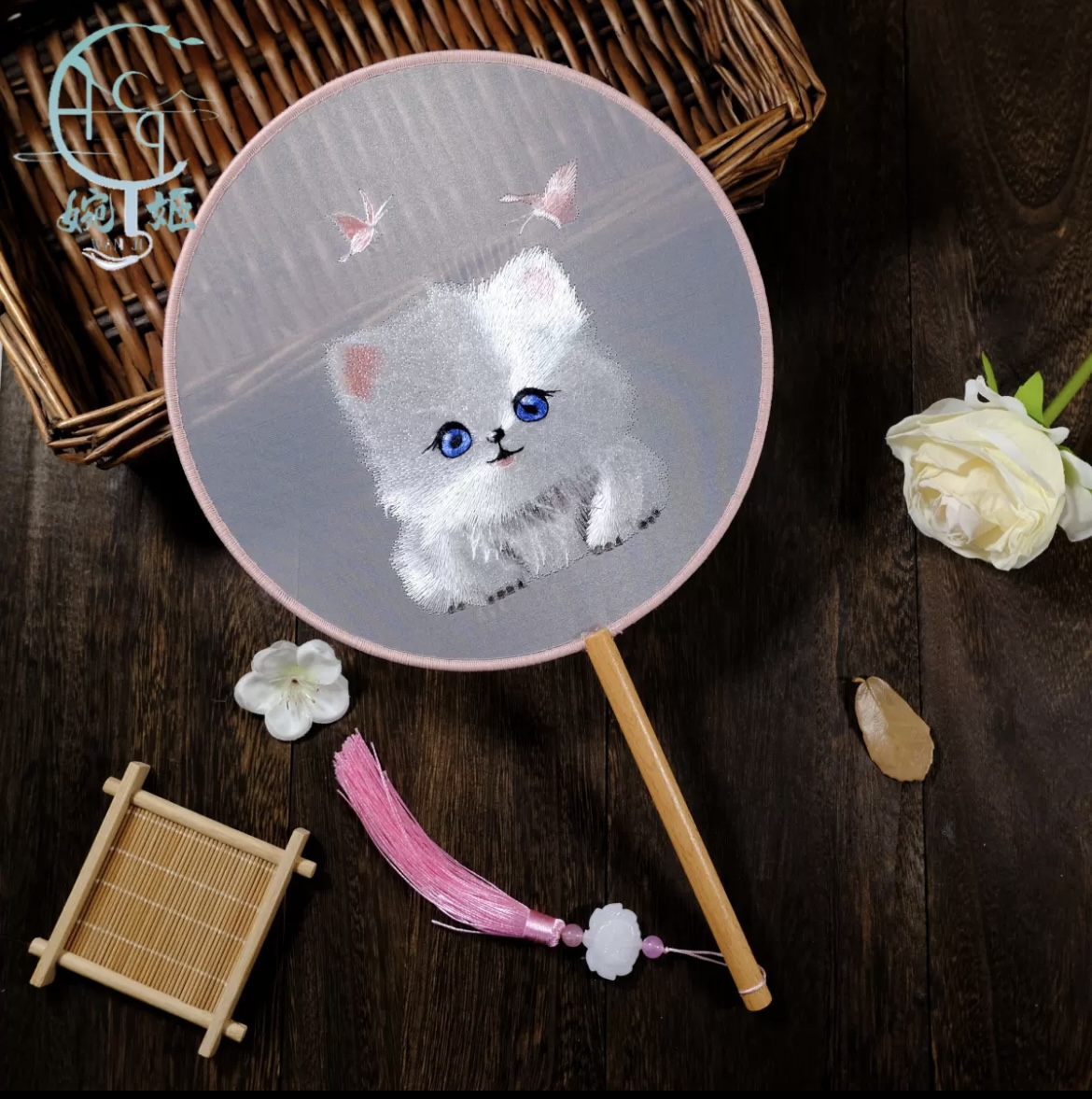 【白猫85】苏绣团扇古风刺绣扇子