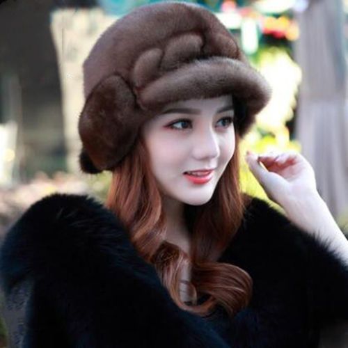 新款冬季水貂帽子女貂皮帽子整貂皮草帽子护耳鸭舌麦穗水貂毛女帽