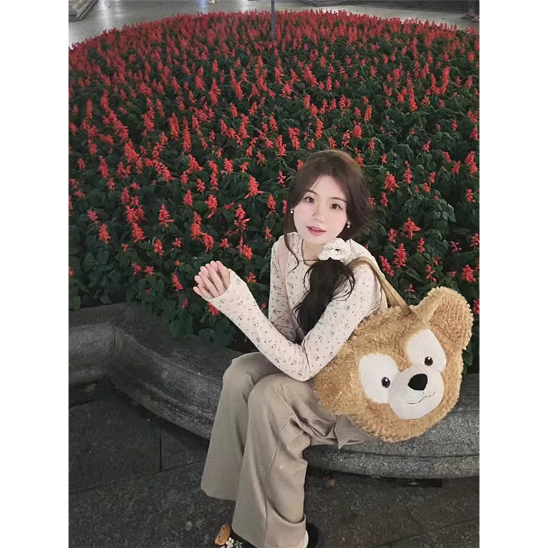 韩系复古碎花打底衫女秋冬内搭修身显瘦百搭正肩长袖t恤短款上衣