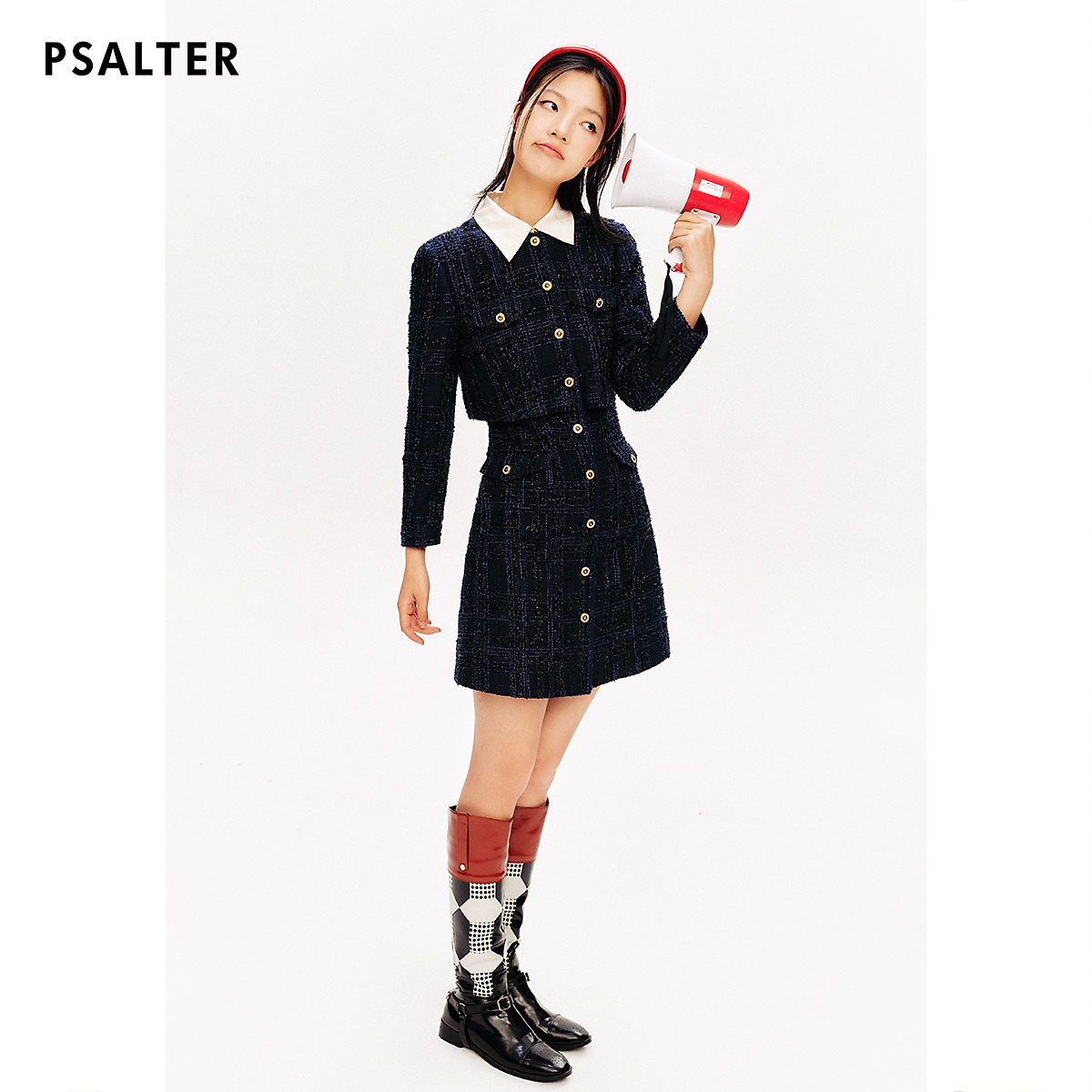 [智性学院风]PSALTER诗篇收腰假两件香风粗花呢格纹连衣裙款