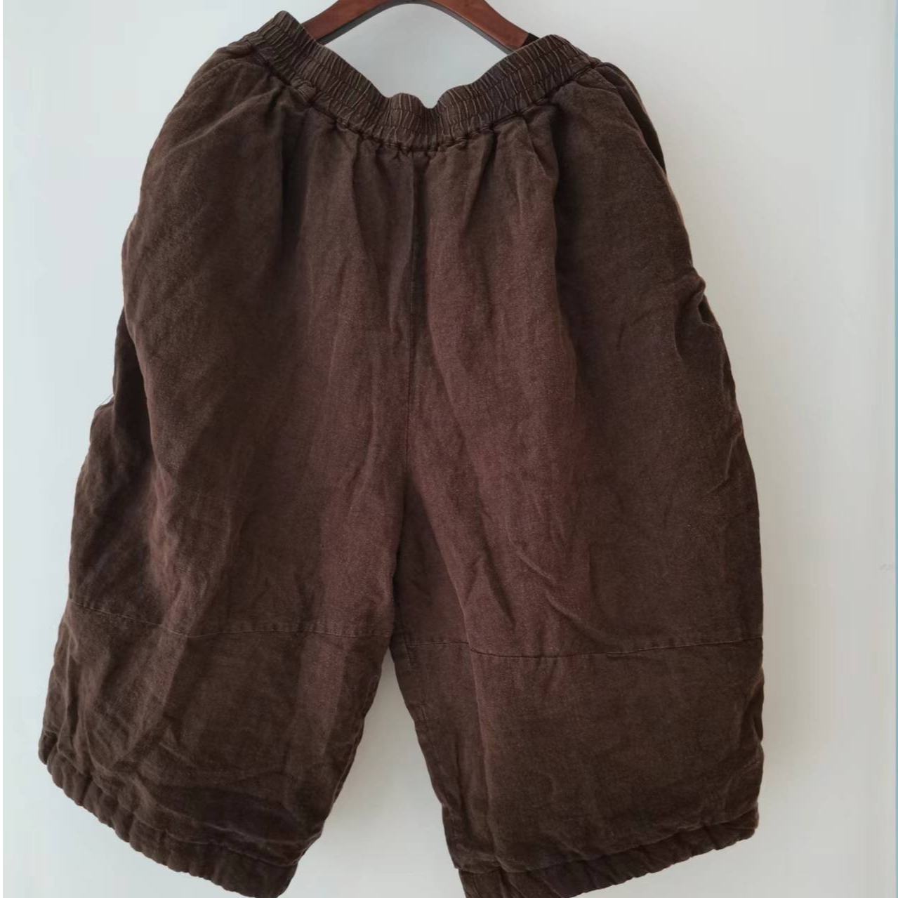 古蘭木-休闲百搭亚麻石磨全松紧内置系带短棉裤6811