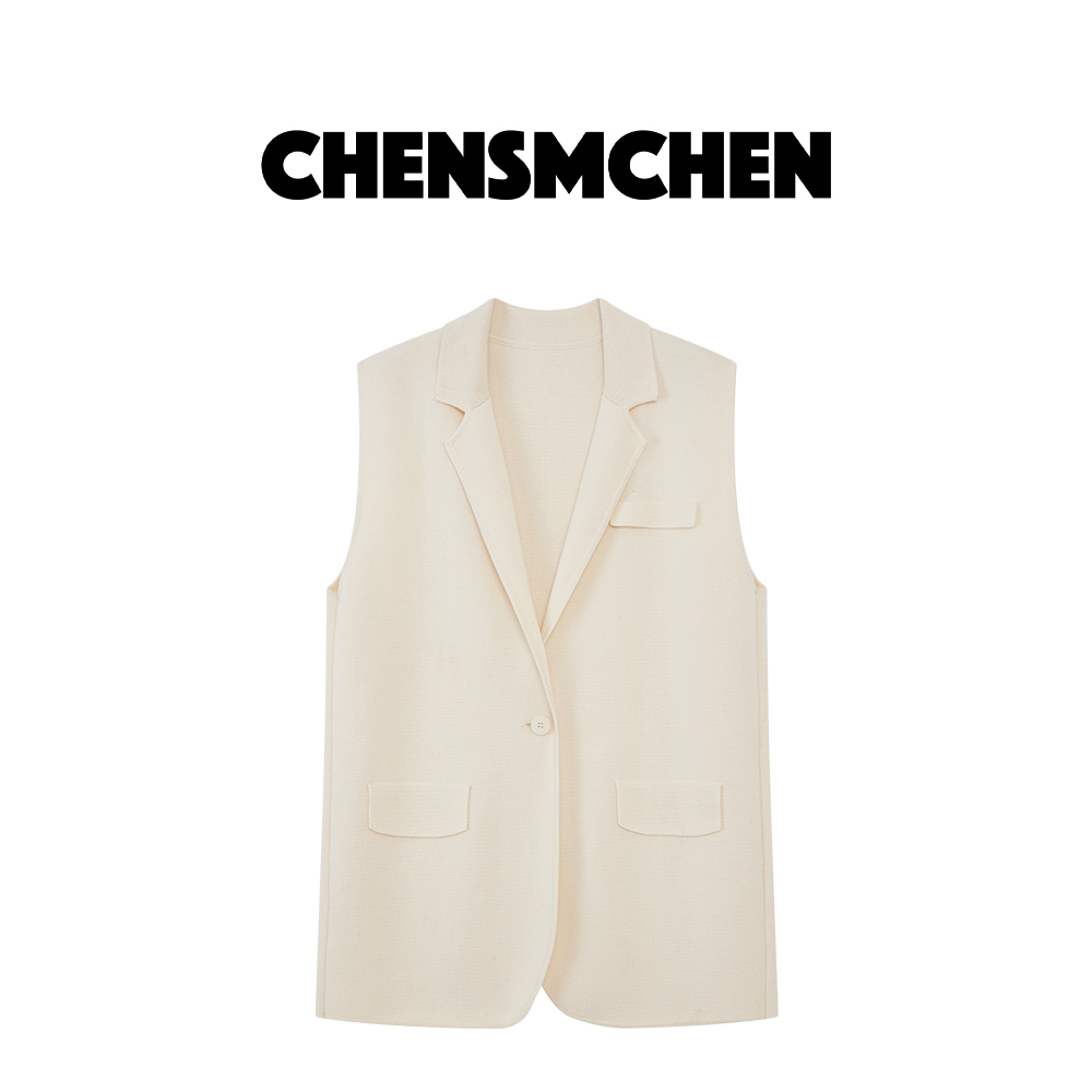 CHENSMCHEN 100绵羊毛西装领马夹女秋季休闲显瘦外套C24J020MN