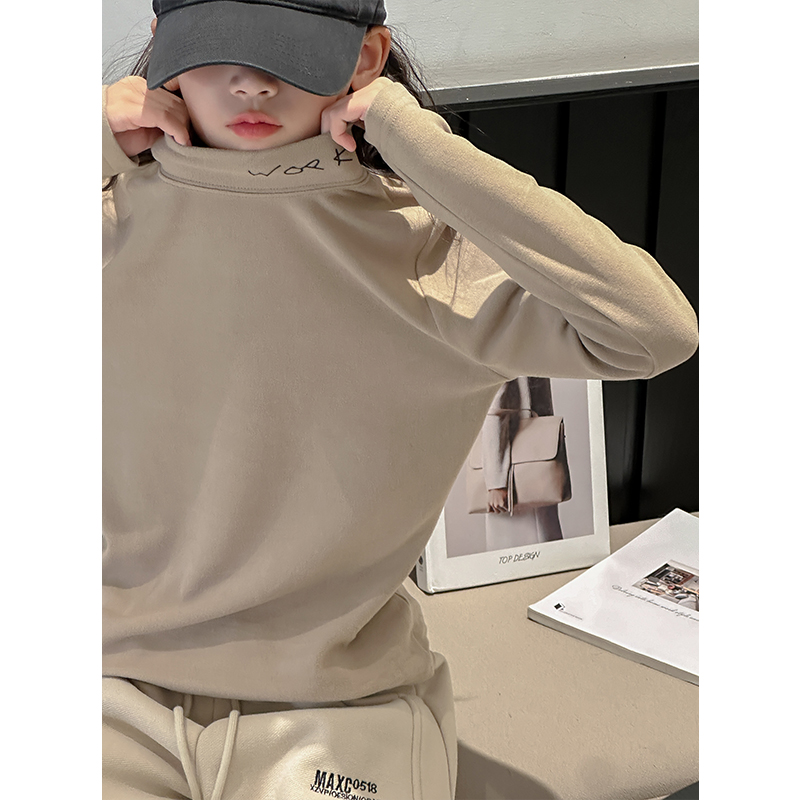 K27518孙小美半高领女大童长袖T恤2025秋冬装儿童加厚打底衫t