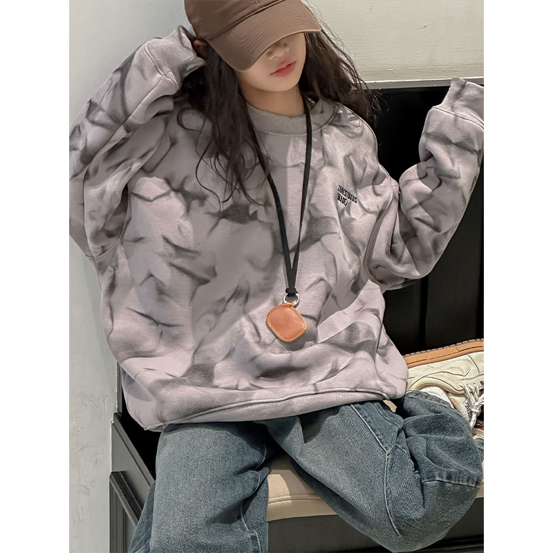 K27447孙小美撞色女童圆领卫衣2025新款秋冬装加绒加厚针织潮