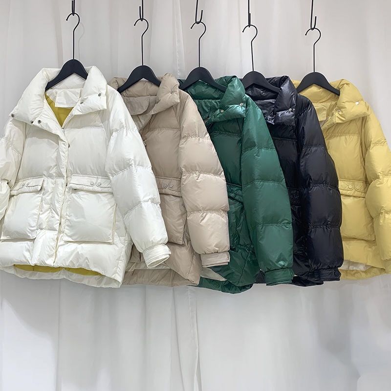 波司澄反季清仓立领羽绒服女短款新款文艺范小个子面包服外套白鸭
