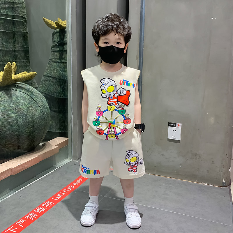 3-6岁男童潮款背心套装2026新款奥特曼衣服夏装儿童洋气网红童装