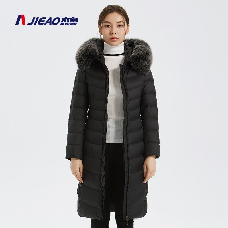 杰奥羽绒服女过膝保暖长款修身显瘦冬季连帽奢华狐狸毛领保暖