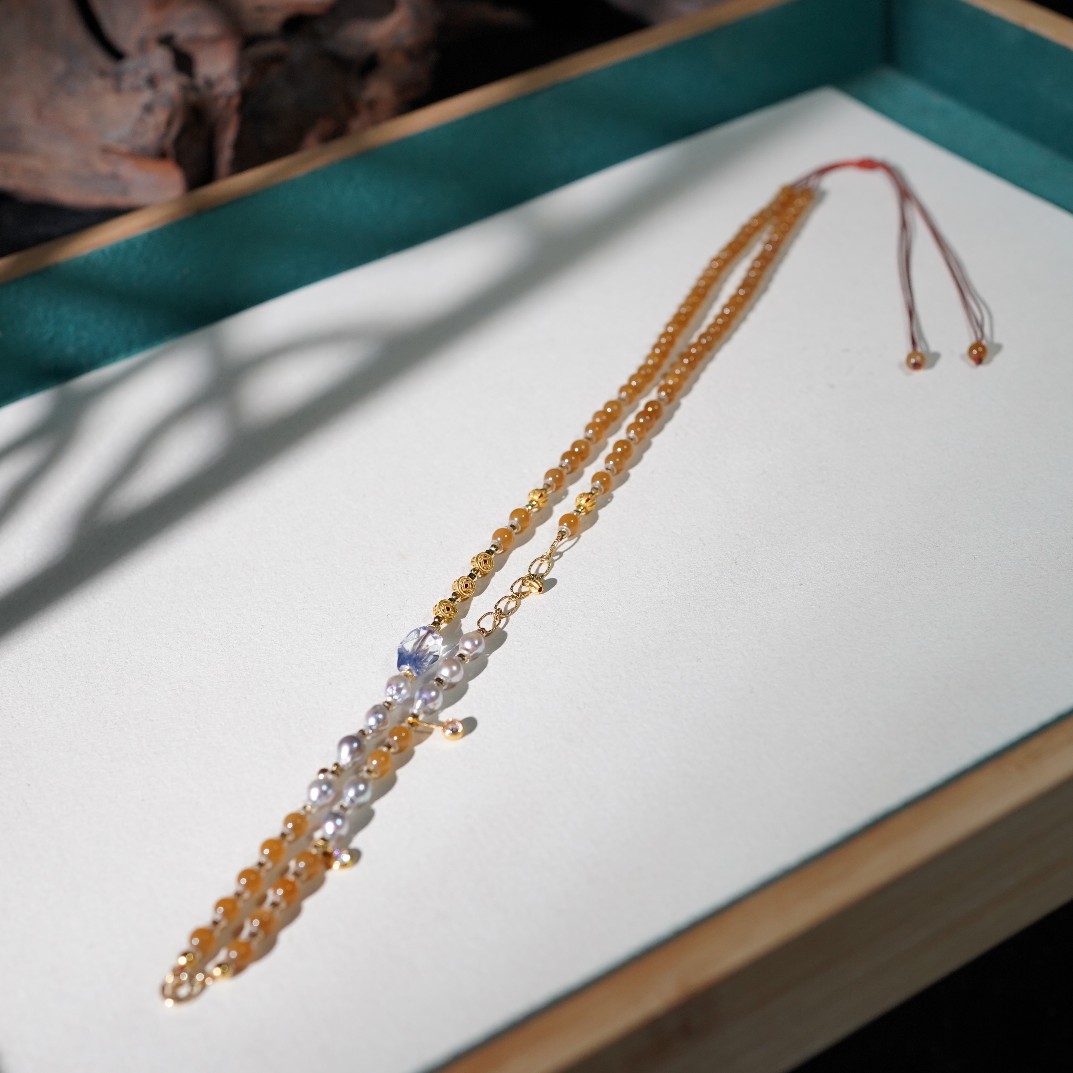 和田玉*毛衣链*18k金镶嵌