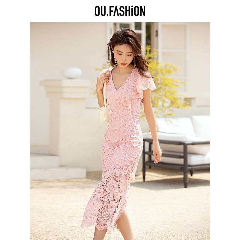【618直播专属】【商场同款】OU.FASHION/欧点蕾丝连衣裙
