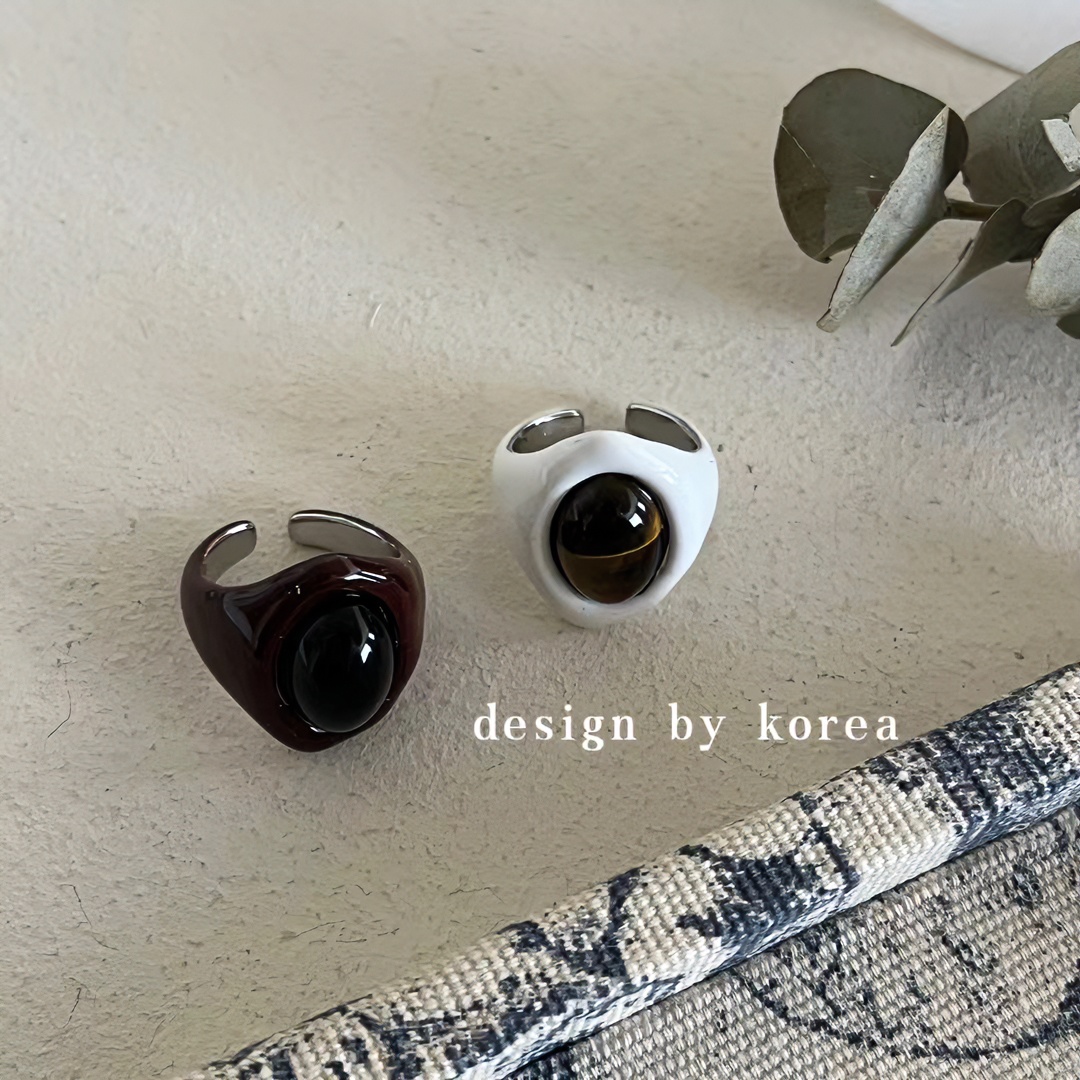 铜合金戒指 复古气质小众滴釉百搭个性时尚撞色ins冷淡风 白酒红