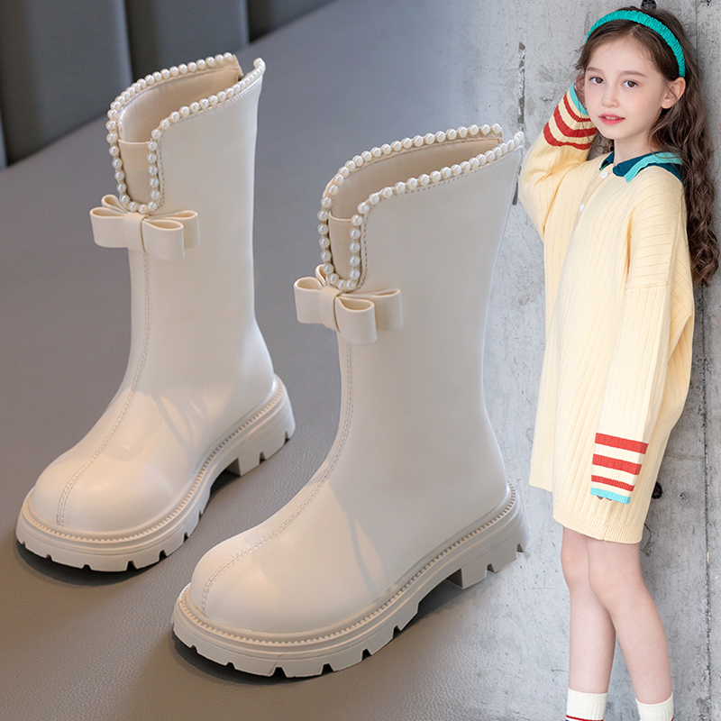 回力瑞女童长靴子2023秋冬款新款加绒长筒儿童靴子中大童高筒皮靴