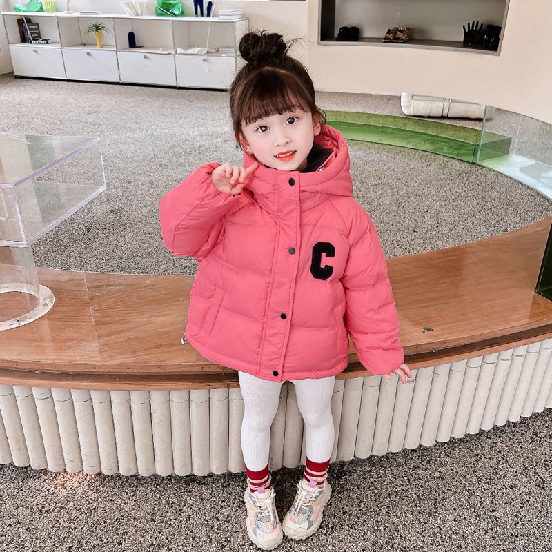 女童2023新款冬季羽绒服女宝宝冬季洋气连帽加厚小童棉衣外套