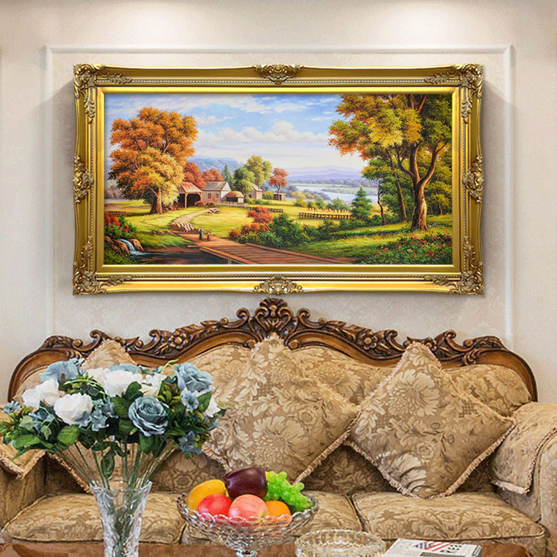 丰收的季节欧式山水画客厅装饰画风景油画美式玄关书房挂画艺术画