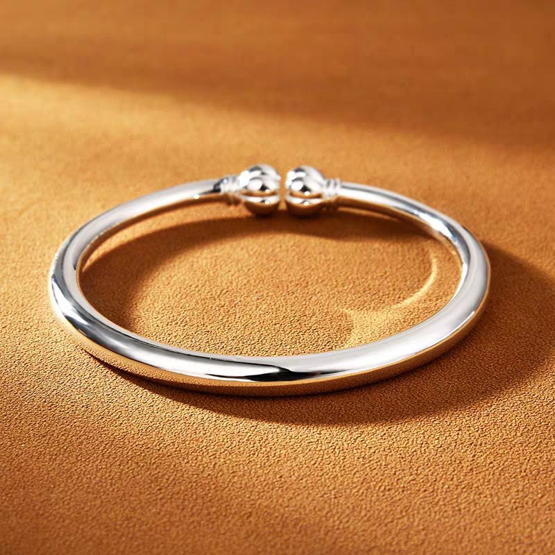 足银手镯 999.9亮面光面素圈南瓜头吉祥如意吉言经典百搭女款手镯