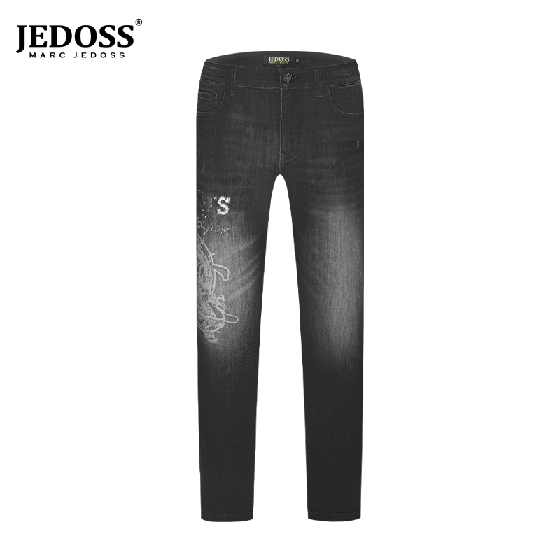 JEDOSS/爵迪斯黑色裤子男款修身夏季新款烫钻牛仔裤长裤BC024