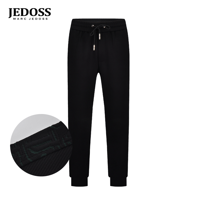 JEDOSS/爵迪斯男装裤子男款秋冬款新款斜纹提花束脚休闲针织裤