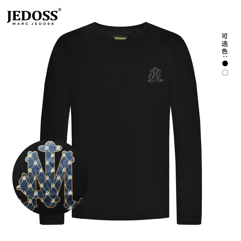 JEDOSS/爵迪斯新款爱心上衣打底衫刺绣圆领黑色长袖T恤卫衣2025