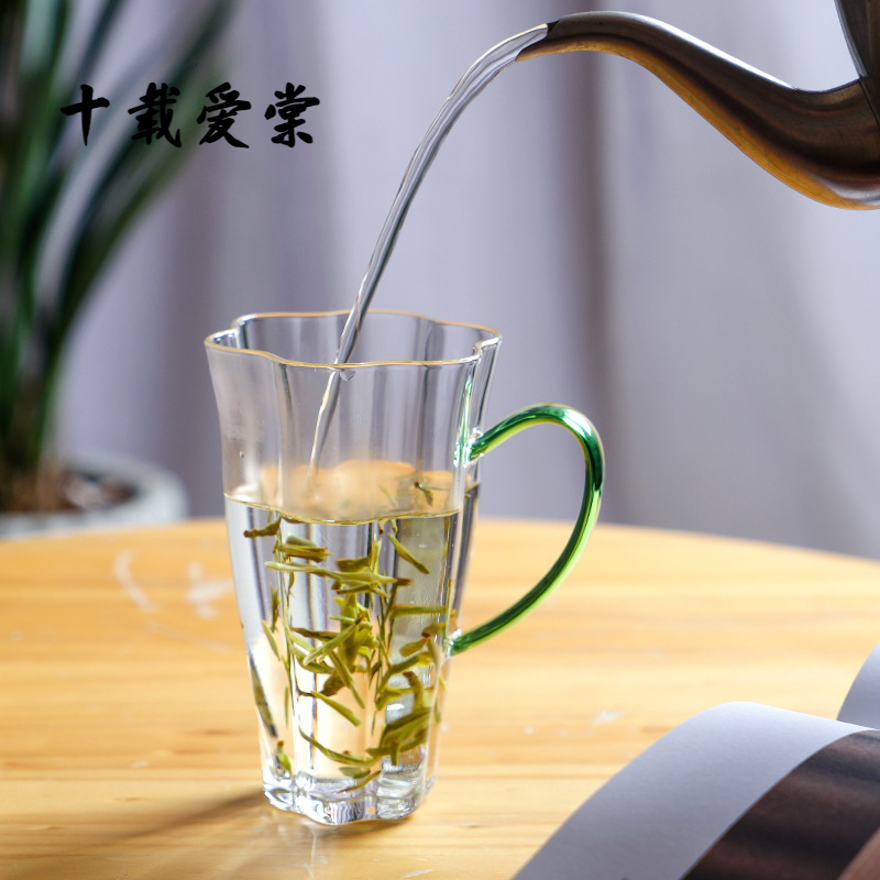 十载爱棠绿茶杯耐高温玻璃杯带把喝水杯子四叶草水杯办公室泡茶杯