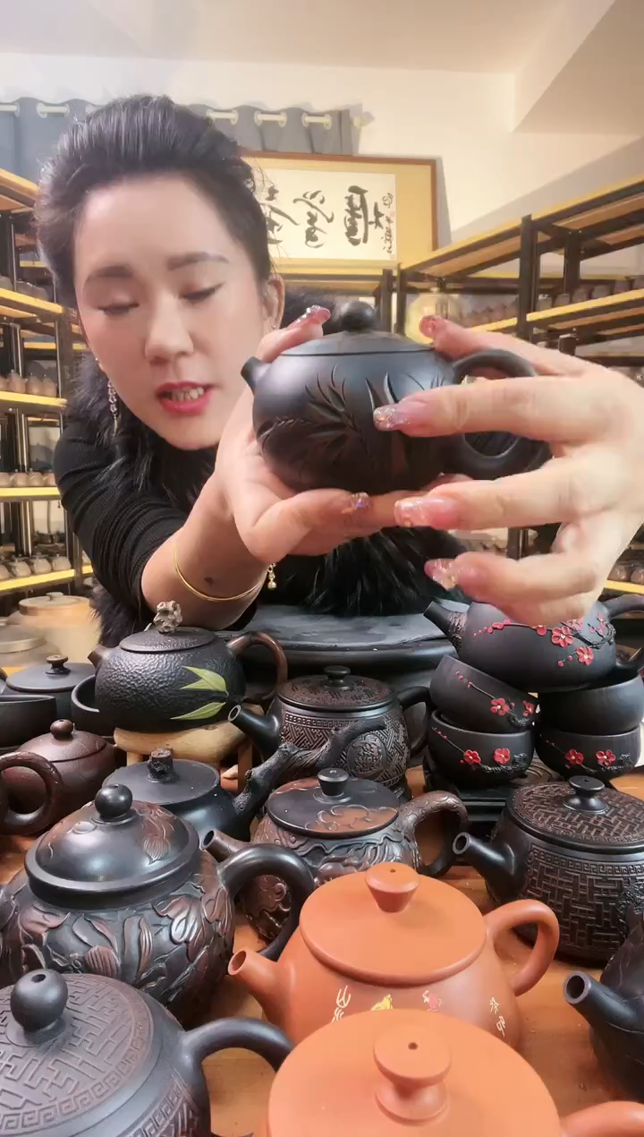 【闪购商品】陶瓷壶无礼盒网孔 半雕 竹子 西施