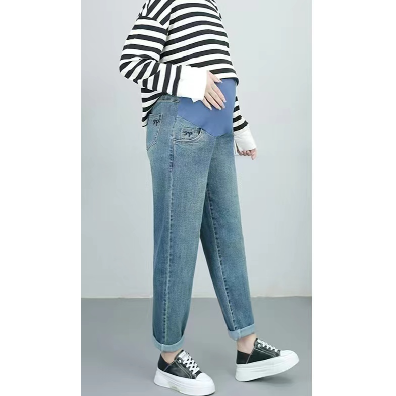 《实体店高品质》加肥加大孕妇牛仔老爹裤